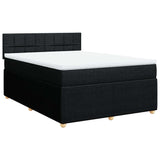 Box Spring Bed with Mattress Black Double Fabric - Front View