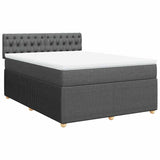 Box Spring Bed with Mattress Dark Grey Double Fabric - Front View