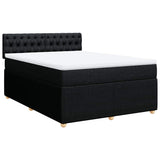 Box Spring Bed with Mattress Black Double Fabric - Front View