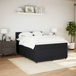 Box Spring Bed with Mattress Black Double Fabric