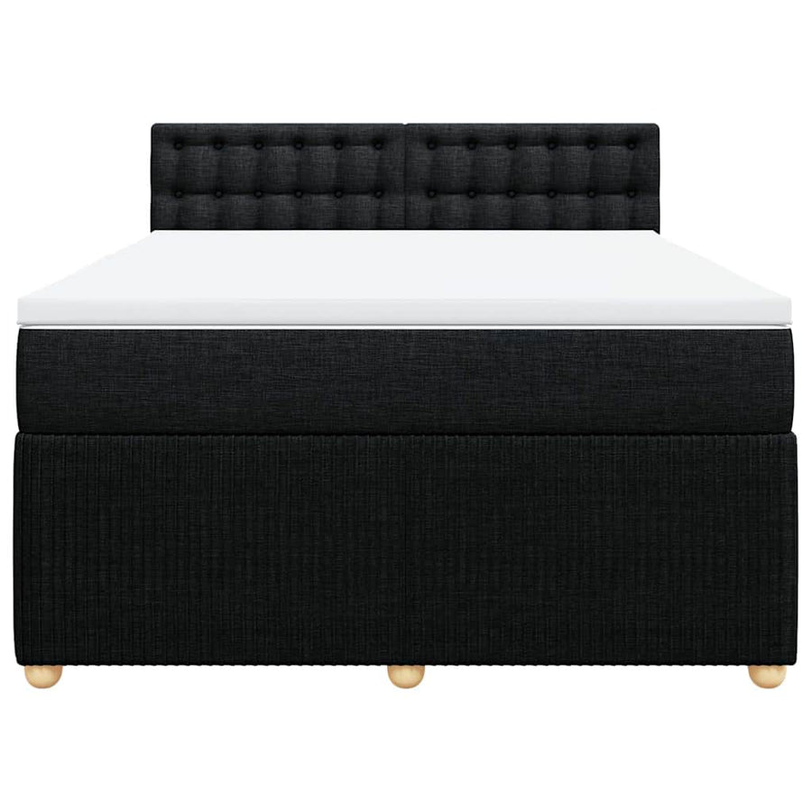Box Spring Bed with Mattress Black Double Fabric