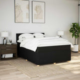 Box Spring Bed with Mattress Black Queen Fabric