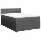 Box Spring Bed with Mattress Dark Grey Queen Fabric - Front View
