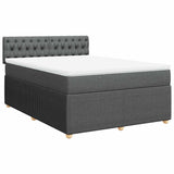 Box Spring Bed with Mattress Dark Grey Queen Fabric - Front View