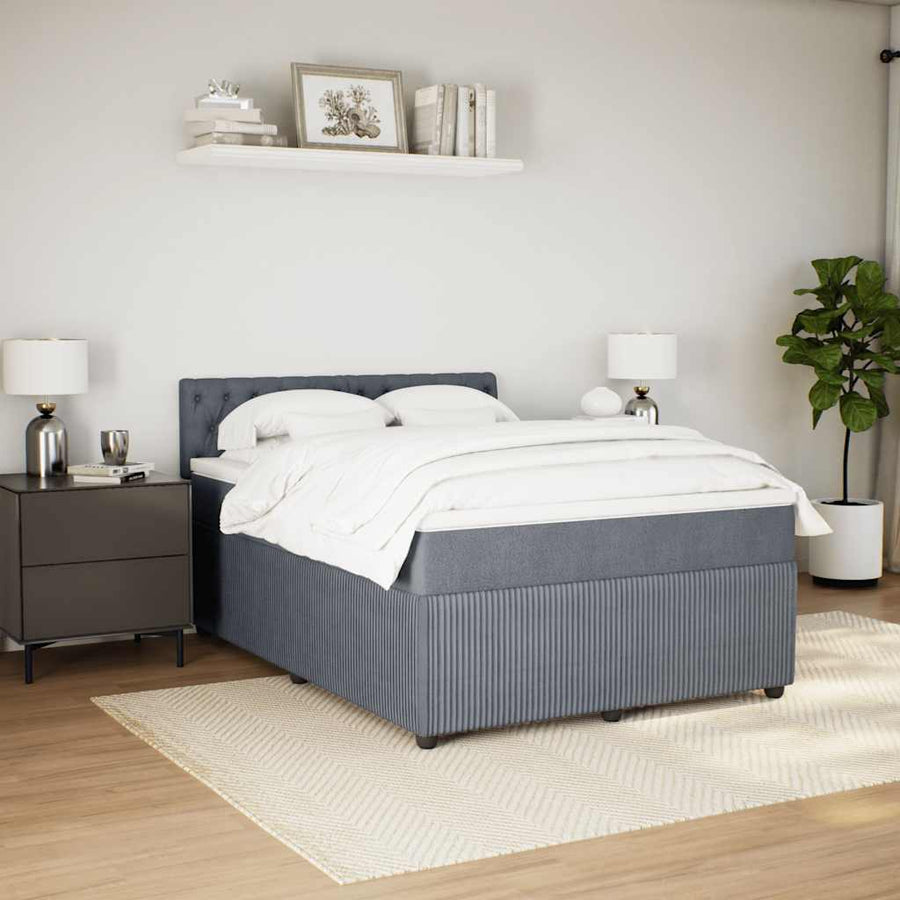 Box Spring Bed with Mattress Dark Grey Queen Fabric