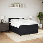 Box Spring Bed with Mattress Black Queen Fabric