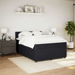 Box Spring Bed with Mattress Black Queen Fabric