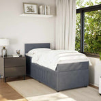 Box Spring Bed with Mattress Dark Grey King Single Velvet