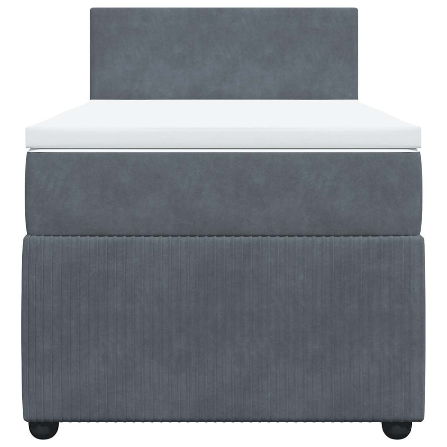 Box Spring Bed with Mattress Dark Grey King Single Velvet