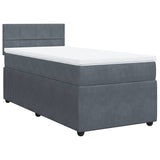 Box Spring Bed with Mattress Dark Grey King Single Velvet - Front View