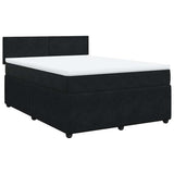 Box Spring Bed with Mattress Black Double Velvet - Front View