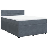 Box Spring Bed with Mattress Dark Grey Double Velvet - Front View