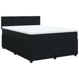 Box Spring Bed with Mattress Black Double Velvet - Front View