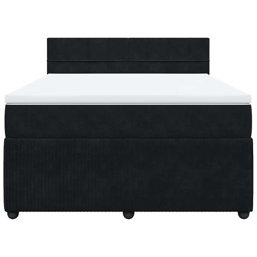 Box Spring Bed with Mattress Black Double Velvet
