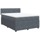Box Spring Bed with Mattress Dark Grey Double Velvet - Front View