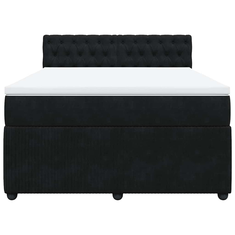 Box Spring Bed with Mattress Black Double Velvet