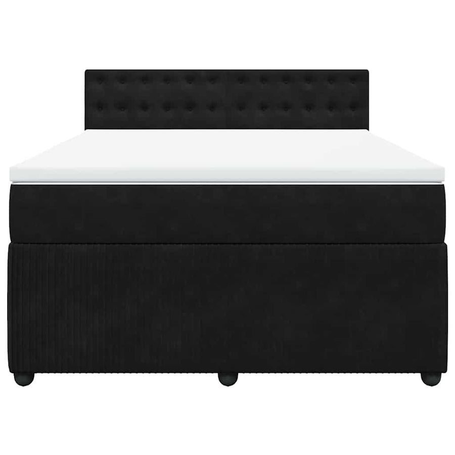 Box Spring Bed with Mattress Black Double Velvet