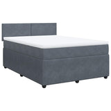 Box Spring Bed with Mattress Dark Grey Queen Velvet - Front View