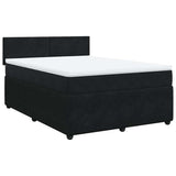Box Spring Bed with Mattress Black Queen Velvet - Front View