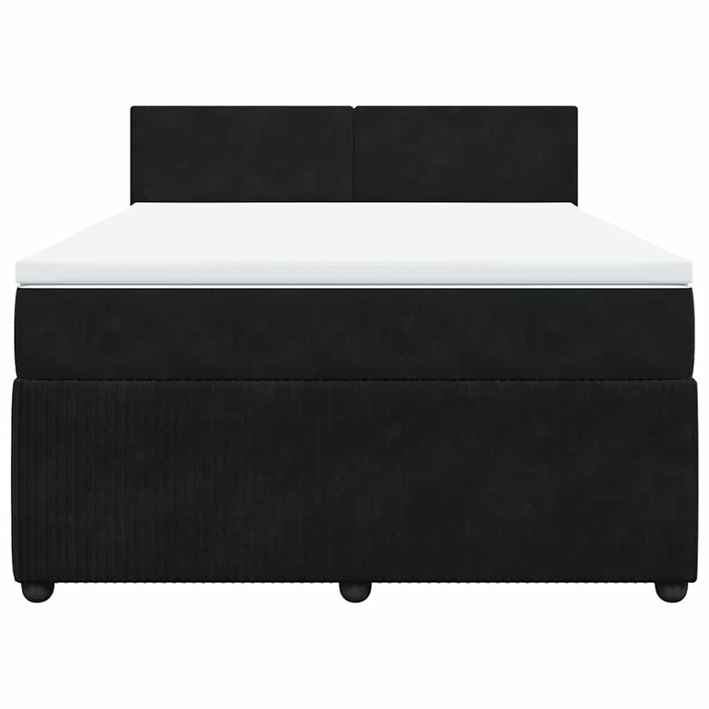 Box Spring Bed with Mattress Black Queen Velvet