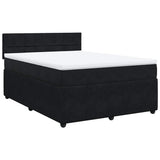 Box Spring Bed with Mattress Black Queen Velvet - Front View