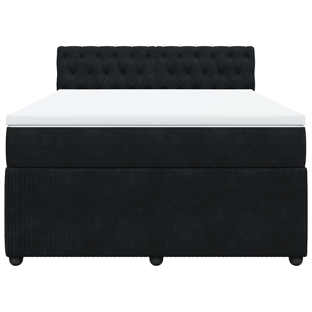 Box Spring Bed with Mattress Black Queen Velvet