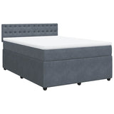 Box Spring Bed with Mattress Dark Grey Queen Velvet - Front View