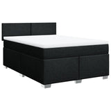 Box Spring Bed with Mattress Black Double Fabric - Side View