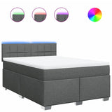 Box Spring Bed with Mattress Dark Grey Double Fabric