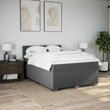 Box Spring Bed with Mattress Dark Grey Double Fabric - Top-Down View