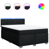 Box Spring Bed with Mattress Black Double Fabric - Front View