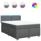 Box Spring Bed with Mattress Dark Grey Queen Fabric - Front View