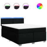 Box Spring Bed with Mattress Black Queen Fabric - Front View