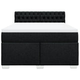 Box Spring Bed with Mattress Black Queen Fabric - Rear View