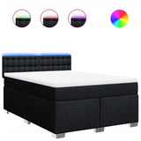 Box Spring Bed with Mattress Black Queen Fabric - Front View