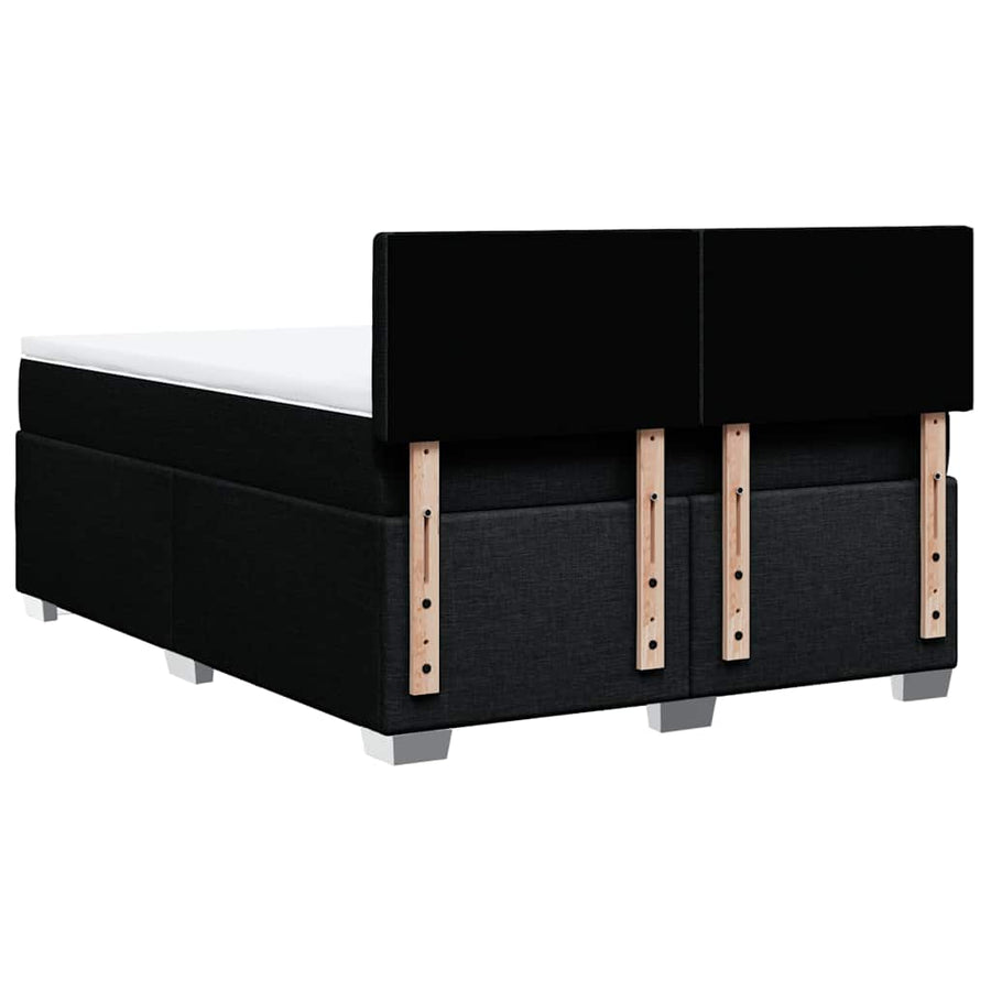 Box Spring Bed with Mattress Black Queen Fabric