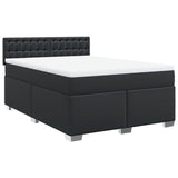 Box Spring Bed with Mattress Black Queen Faux Leather - Side View