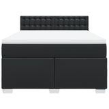 Box Spring Bed with Mattress Black Queen Faux Leather - Rear View