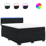 Box Spring Bed with Mattress Black Double Velvet - Front View