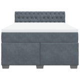 Box Spring Bed with Mattress Dark Grey Double Velvet - Rear View