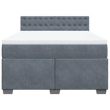 Box Spring Bed with Mattress Dark Grey Double Velvet - Rear View