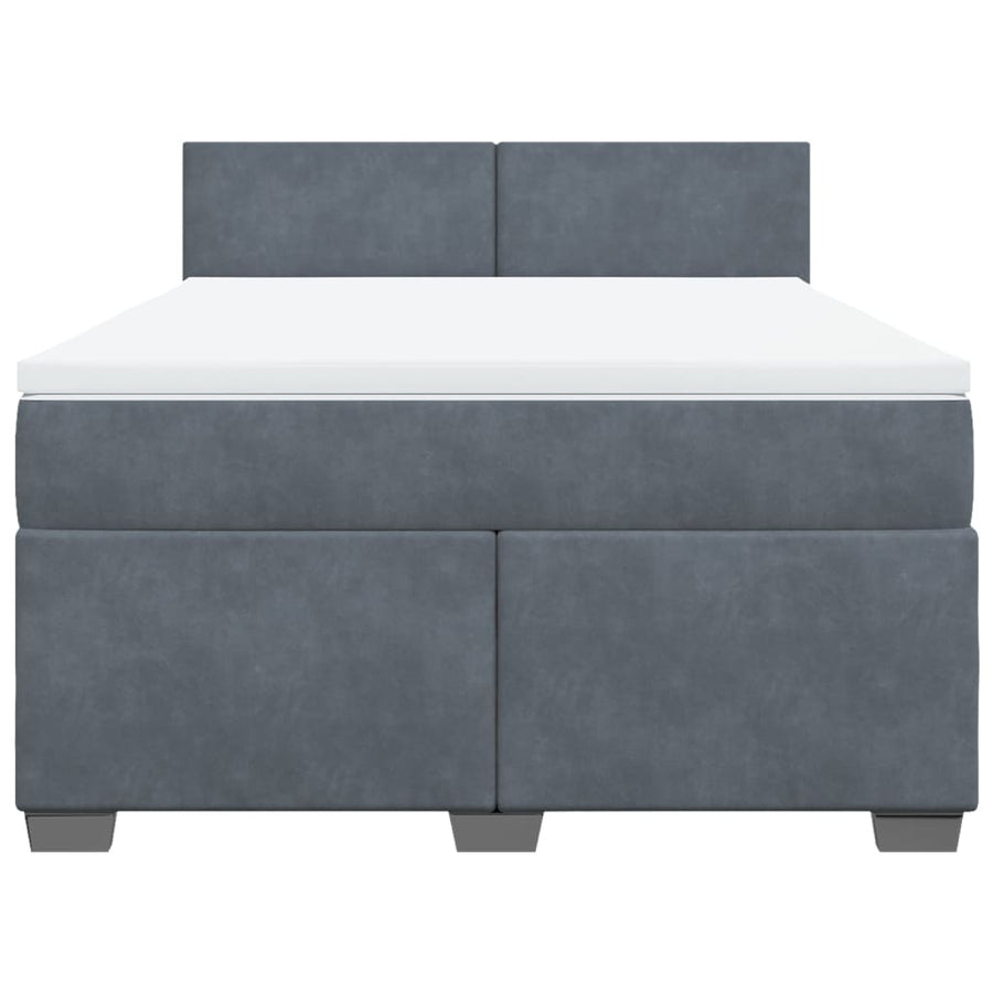 Box Spring Bed with Mattress Dark Grey Queen Velvet