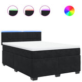 Box Spring Bed with Mattress Black Queen Velvet - Front View