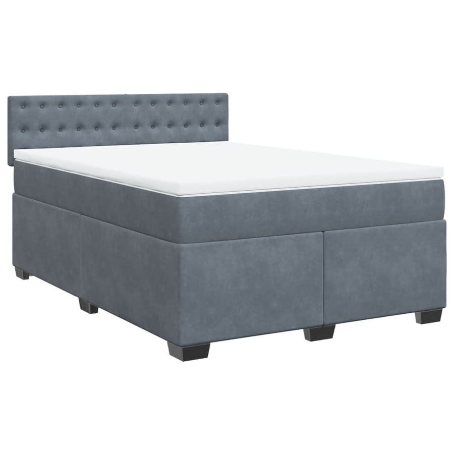 Box Spring Bed with Mattress Dark Grey Queen Velvet