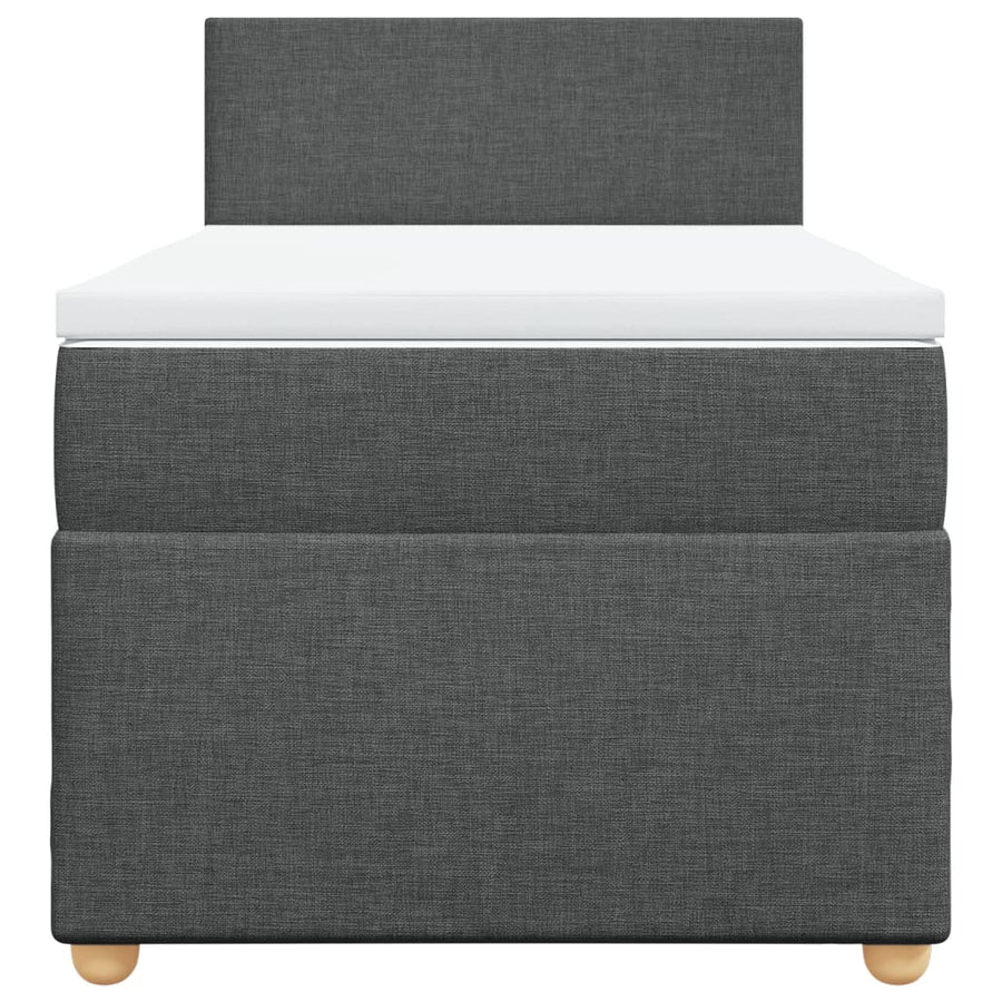 Box Spring Bed with Mattress Dark Grey King Single Fabric