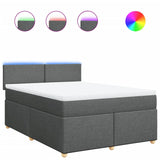 Box Spring Bed with Mattress Dark Grey Double Fabric - Front View