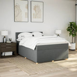 Box Spring Bed with Mattress Dark Grey Double Fabric - Top-Down View