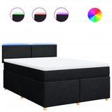 Box Spring Bed with Mattress Black Double Fabric - Front View