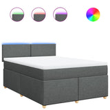 Box Spring Bed with Mattress Dark Grey Queen Fabric - Front View