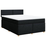 Box Spring Bed with Mattress Black Queen Fabric - Side View